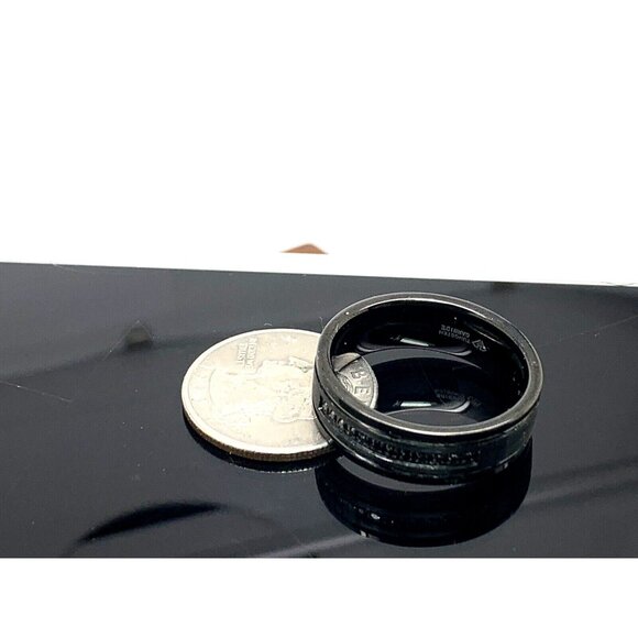 Men's Wedding Band Tungsten Carbide Black Gemstone 8mm Wide Ring Size 10.5 - Picture 13 of 15